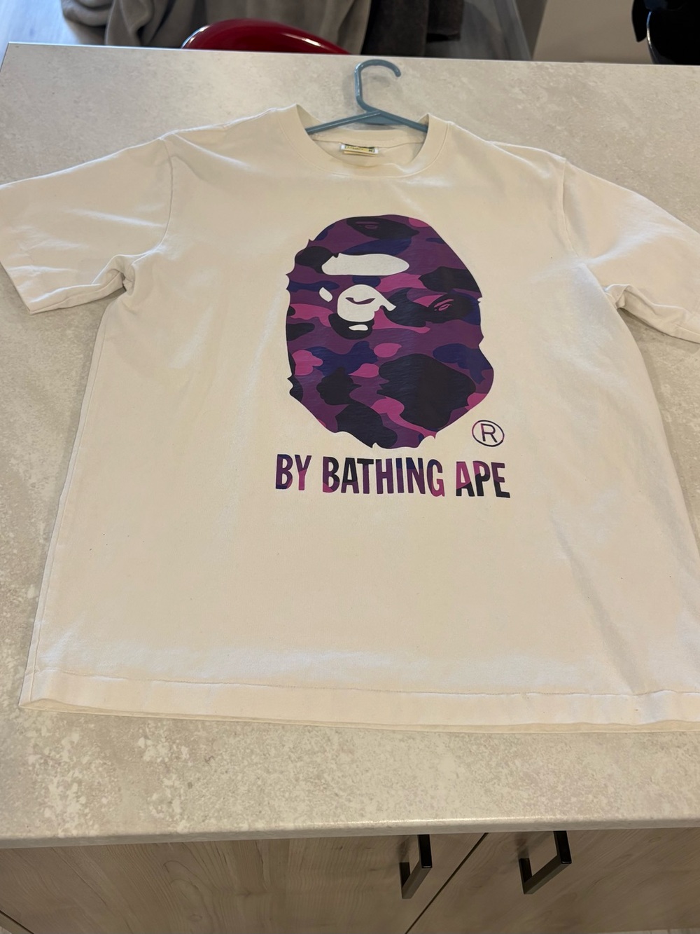 A Bathing Ape (BY BATHING APE) White T-Shirt with Purple Camo Ape Logo